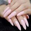False Nails Gel Polish Press On Nail Stiletto XL Long Faux Light Pink Pure Color Pointed Curved Fake