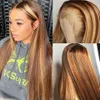 Mettez en évidence les perruques de cheveux humains bouclés Deep Wave Straight Lace Front Wig Colored Brown Body Wave Lace Closure Wig