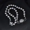 Saturn Lacquer Necklace Pearl Beaded Diamond Tennis Necklace Ladies Vintage Fashion Style With box