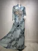 Roupas Étnicas 2023 Moda Feminina Vestido de Musselina Estampa Floral Patchwork Manga Longa Solta Abaya Oriente Médio Senhora Elegante Outono