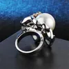 Wedding Rings Grier Europe Colorful Leafs Frog Fashion Enamel Wide For Women Pearl Ring Jewelry