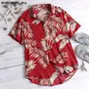 Chemises habillées pour hommes Chemises rouges hawaïennes d'été Chemises tropicales Floral Hommes Tops Chemise décontractée Manches courtes Coton Bouton Chemise Lâche Vacances Plage 230710