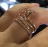 Fashion Multilayer Morganite Rings Rose Gold Color Wedding Jewelry Champagne crystal stone Ring