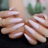 False Nails Gel Polish Press On Nail Stiletto XL Long Faux Light Pink Pure Color Pointed Curved Fake