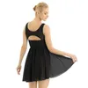 Stage Wear Women Figure Skating Dress Asymmetrical Chiffon Lyrical Dance Costumes Adult Stretchy Ballet Tutu Gymnastics Leotard