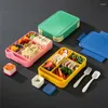 Ensembles de vaisselle 6 compartiments Boîte à bento Conteneurs à déjeuner pour adultes étanches Plateau à conteneurs portable pour enfants avec cuillère, fourchette et sauce