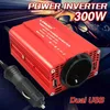 점프 스타터 300W 전력 인버터 DC 12V ~ AC 110V 220V 듀얼 USB 자동차 어댑터 컨버터 자동 충전기 수정 된 사인 웨이브 EU US 소켓 HKD230710