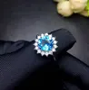 Meisjes Trouwring Sea Blue Crystal lzircon Diamond Zonnebloem Witgoud Ring Party Sieraden Verjaardagscadeau Verstelbaar