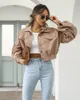 Damenjacken Herbst Winter Cordjacke Frauen Vintage Mode Lässig Revers Einreiher Kurzmantel Laternenhülse Streetwear Outer