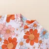 Roupa de banho feminina estilo maiô para meninas manga longa peça única floral infantil maiô franzido roupa de praia