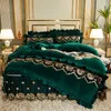 Set di biancheria da letto Set copripiumino in velluto trapuntato europeo Letto matrimoniale King Size Ricamo Pizzo Trapunta di lusso Tinta unita 2 Federe morbide 230710