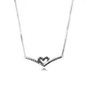 Łańcuchy musujące Wishbone Heart Collier naszyjnik 925 Sterling Silver naszyjniki dla kobiet Colgantes Collares Party prezent damska biżuteria