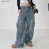 빈티지화물 바지 헐렁한 청바지 여성 패션 90S 스트리트웨어 포켓 넓은 다리 하이 허리 스트레이트 y2k 데님 바지 전체
