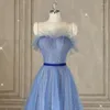 Robes de soirée femmes robe de soirée bleu Style français tempérament Spaghetti sangle Tulle Blingbling bal dames robe formelle