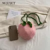 Bolsas de ombro de malha casual personalizadas femininas tecido de frutas fofo feito à mão rosa pêssego para férias/compras mulheres/crianças