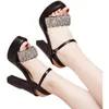 Sandalet 8 10 13cm Küçük Boyut 32-43 Zarif Siyah Rhinestone Blok Yüksek Topuklu Yaz 2023 Kadın Platform Ayakkabı Ofis Modeli İçin