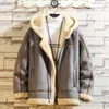 Heren Jassen Winter Bomber Faux Fur Leren Jas Mannen Schapen Shearling Lamsvacht Warm Hooded Hoge Kwaliteit Fluwelen Dikker Uitloper Jassen