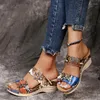 Women Sandals S Leopard Fashion طباعة متوسطة الكعب مستدير رأس الأفعى نمط الصيف أحذية عرضية كبيرة الحذاء كالي 144 صندل F 96 Nake Ummer Hoes Hoe Andal