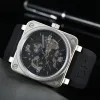 BR Mens three-pin sports casual watch hollow dial mechanical watch waterproof watch gift watch