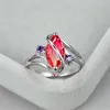 Wedding Rings Charm Female Blue Crystal Stone Ring Vintage Silver Color For Women Promise Zircon Leaf Engagement