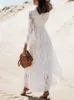 Robes décontractées de base Boho longue robe femmes été dentelle col en V manches évasées Sexy Maxi robe dame fête de vacances plage robes de mariée Vestidos De Mujer 230710