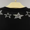 23SS Designer da donna Tee T-shirt Designer Tops con stelle Lettera Perline Ragazze Vintage Crop Tops Brand Loose Jersey Runway Cotton Designer Short Pullover Shirt Outwear