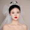 Pinces à cheveux 2023 bandes de mariage mariée diadème couronne Diadema Haar bijoux pour femmes bande accessoires avec voile perle chapellerie de mariée