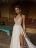 A-line Sexy Berta High Side Split Wedding V Neck Lace Appliques Beaded Vestios De Novia Backless Bridal Dress Gowns Custom estios