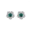Stud Earrings Vinatge Big Square Lake Green/blue Color Cubic Zircon Stone Flower Party Jewelry Wholesale