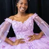 Lavendel Sweetheart Quinceanera Klänningar Balklänning Sweet Applique 3Dlower Beading With Cape 16 Dress Pageant vestido de 15 anos