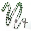 Pendentif Colliers QIGO Catholique Long Cristal Collier Croix Verte Chapelet Pour Hommes Femmes Bijoux Religieux