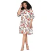 Plus Size Dresses Half Sleeve Summer Elegant Midi Dress Women Casual Crew Neck Bohemian Floral Print Flowy Tiered Big 6XL 7XL