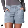 Short femme sergé extensible été coupe régulière randonnée taille avec ample maison Sport décontracté poches élastiques Streetwear S0B5