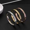 Bangle Titanium Bangle Steel 3 Row Full Diamond Bracelet Fashion Women Men Chirstmas Bangle Bracelets Distance Jewelry Gift with velvet bag J230710