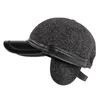 Casquettes de baseball Automne Hiver Hommes Baseball Laine Nylon Faux Cuir Bord Oreille Rabat Papa Chapeaux Snapback Moyen Âge Vieillesse Casquette