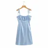 Casual Dresses Foridol Vintage Satin Blue Party Dress Women Elegant Sleeveless Club Long Maxi Vestidos De Fiesta Backless Lace Up