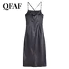 Casual Dresses QFAF Women Satin Draped Ruched Wrap High Side Split Maxi Midi A-line Dress 2023 Summer Criss Straps Female Vestido Mujer