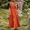 Fritidsklänningar Fransk vintage Rose Röd Klänning För Kvinnor U-hals Ärmlös Resår midja A Line Lös Sommar 2023 Midi