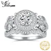 Con pietre laterali gioielli 2 pezzi Solido 925 anello di fidanzamento per matrimoni in argento in argento per donna 15ct Diamond AAAAA CZ SET BRIDAL 230707