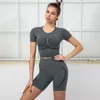 Tute da donna Completi sportivi da donna Completi da yoga Palestra per esercizi Fitness Pantaloncini Abbigliamento sportivo Push Up Squat Shirt Abbigliamento Activewear