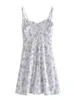 Sıradan Elbiseler Kronstyle Retro Kadınlar V Yastık Düşük Kesim Kısa Mini Elbise Kolsuz Kravat Spagetti Kayışı Çiçek Baskı Vestidos 2023