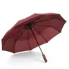 Umbrellas Double Automatic Folding Umbrella Wooden Handle Female Male Large Business Men Rain Women Gift Parasol