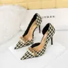 Dress Shoes Womens Elegant High Heel Party Shoes Office Lady With Plaid Pattern
