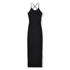 Casual Dresses 2023 Summer Knitted O-neck Sleeveless Tank Dress Women 6 Colors Elastic Slim Midi Sexy Beautiful Back Strap Skirt