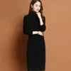 Casual Dresses Autumn Winter Imitation Mink Fleece Knitted Sweater Dress Women Elegant Solid Color Turtleneck Pullover Warm Midi