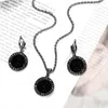 Necklace Earrings Set MINHIN Wholesale Retro For Women Antique Black Crystal Round Stone Pendant Statement Jewelry Sers