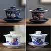 ワイングラス Gongfu ティーセット セラミック San Cai Gai Wan 中国手作りカップ Gaiwan Tureen 手描きボウル 230710