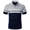 Mens Polos Men Short Sleeve Polo Shirt Casual Top Contrast Color Design Striped Ribbon Decoration Summer Fashion 230710