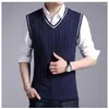 Men's Vests 2023 Autumn Winter Men Uniform Vest Fashion V Neck British Student Sleeveless Waistcoat Tops Business Sweaters C35