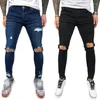 Men's Jeans Men Ripped Skinny Fashion Knee Hole Destroyed Frayed Black Stretch Hombre Casual Blue Denim Pencil Pants Streetwear